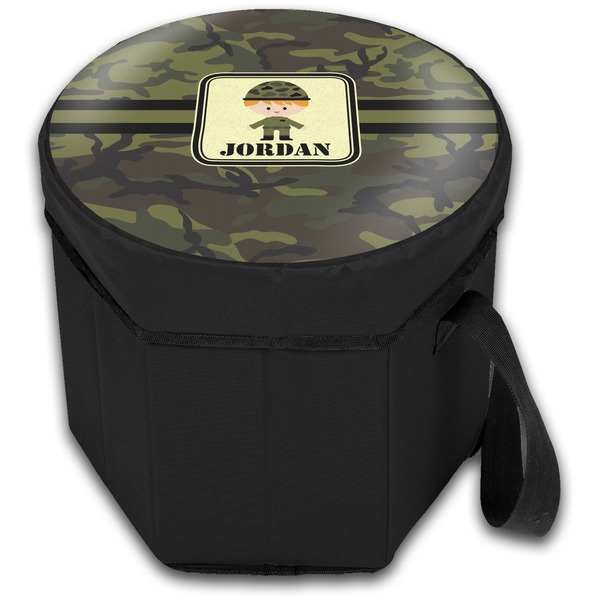 Green Camo Collapsible Personalized Cooler & Seat (Closed)