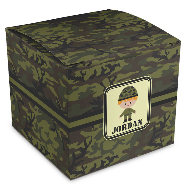 Custom Green Camo Cube Favor Gift Boxes (Personalized)