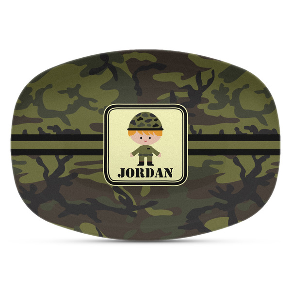 Custom Green Camo Plastic Platter - Microwave & Oven Safe Composite Polymer (Personalized)