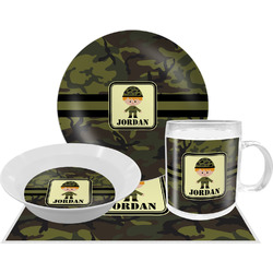 Green Camo Dinner Set - Single 4 Pc Setting w/ Name or Text