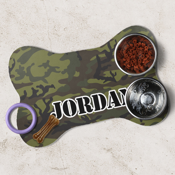 Green Camo Dog Bone Shaped Mat Lifestyle