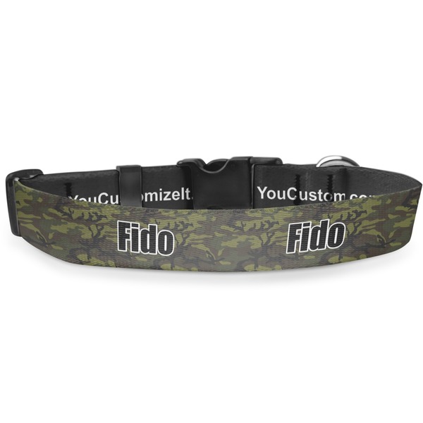 Custom Green Camo Deluxe Dog Collar - Small (8.5" to 12.5") (Personalized)