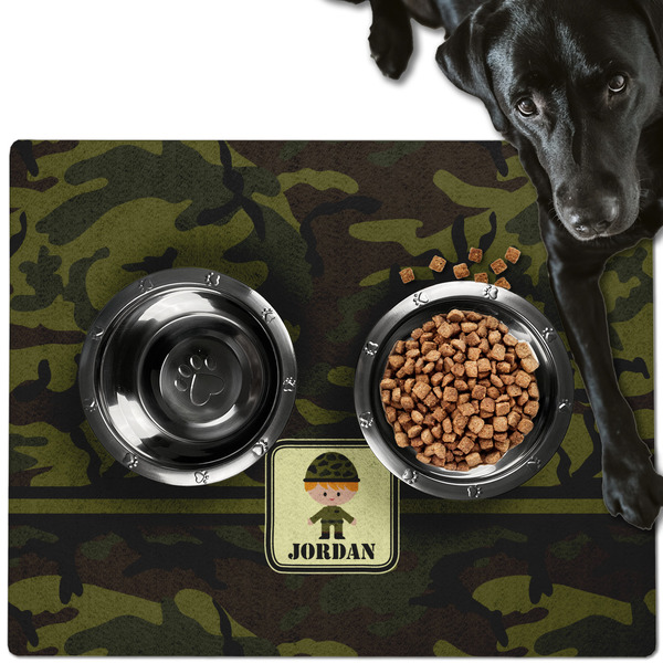 Green Camo Dog Food Mat - Large LIFESTYLE