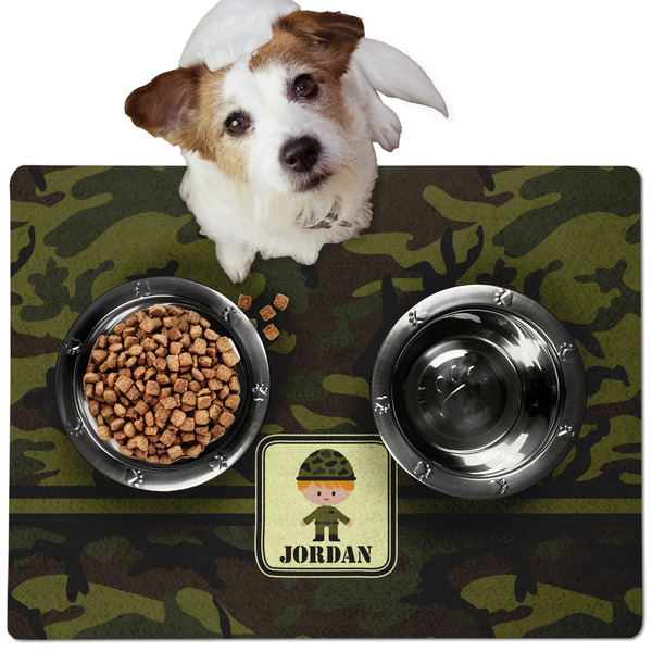 Custom Green Camo Dog Food Mat - Medium w/ Name or Text