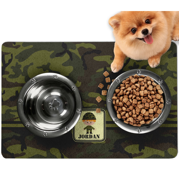 Custom Green Camo Dog Food Mat - Small w/ Name or Text