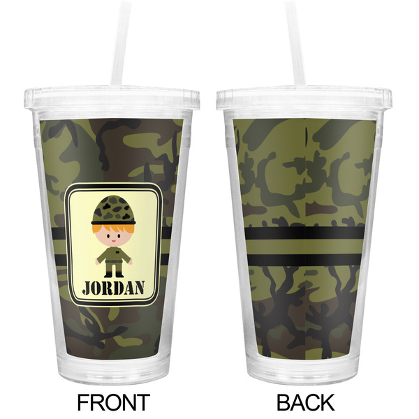 Green Camo Double Wall Tumbler with Straw - Approval