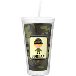 Green Camo Double Wall Tumbler with Straw (Personalized)
