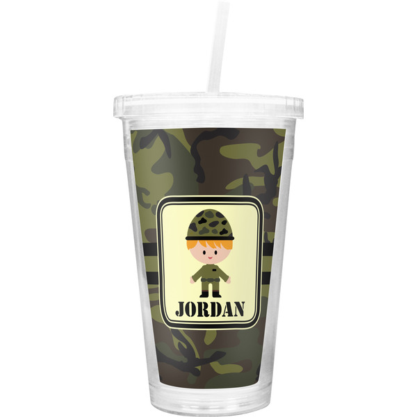 Custom Green Camo Double Wall Tumbler with Straw (Personalized)
