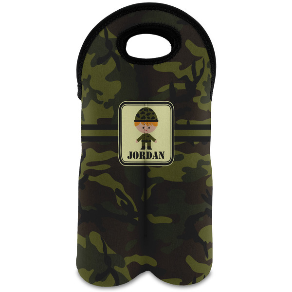 Custom Green Camo Wine Tote Bag (2 Bottles) (Personalized)