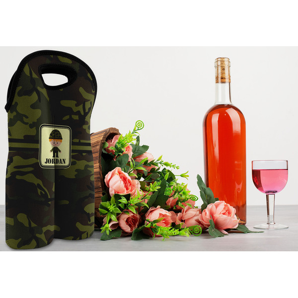Green Camo Double Wine Tote - LIFESTYLE (new)