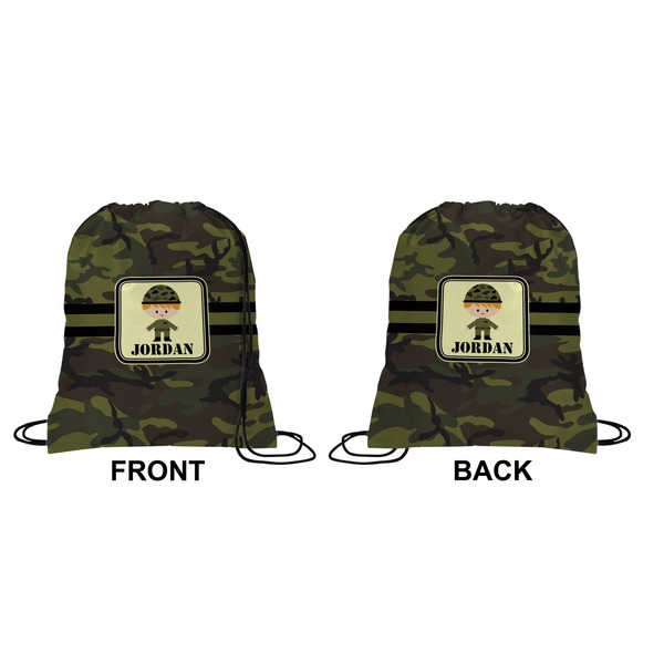 Green Camo Drawstring Backpack Front & Back Small