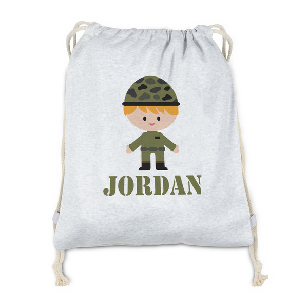 Custom Green Camo Drawstring Backpack - Sweatshirt Fleece - Single Sided (Personalized)