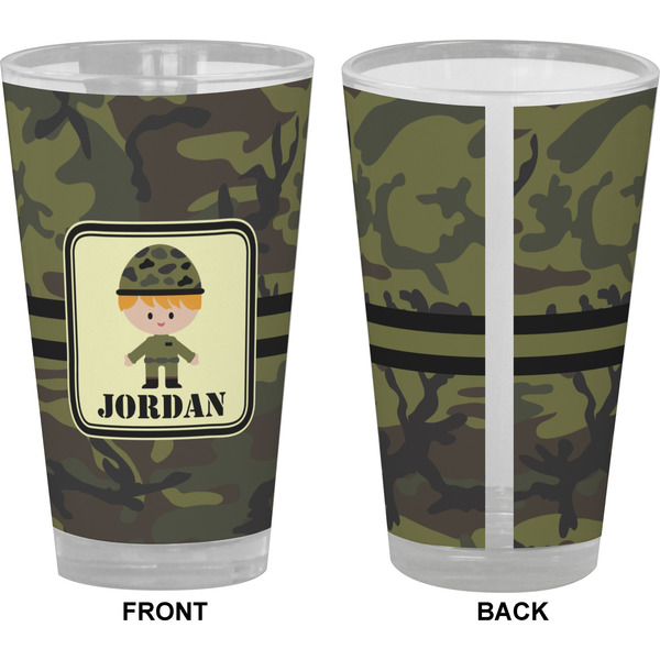 Green Camo Pint Glass - Full Color - Front & Back Views