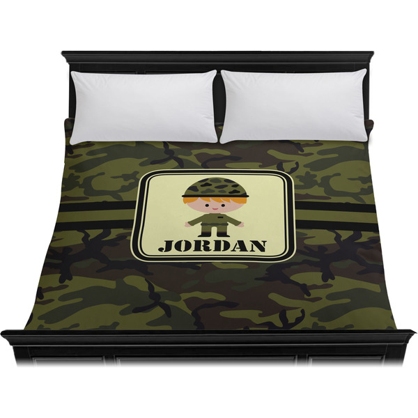 Green Camo Duvet Cover - King - On Bed - No Prop