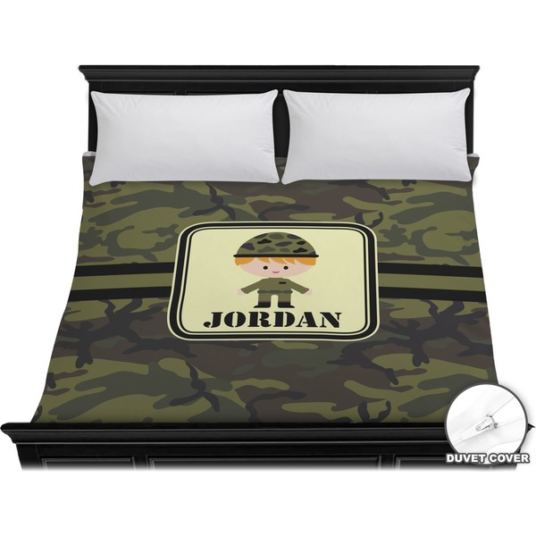 Custom Green Camo Duvet Cover - King (Personalized)