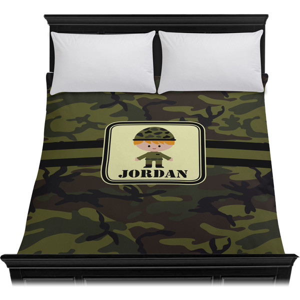 Green Camo Duvet Cover - Queen - On Bed - No Prop
