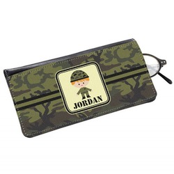 Green Camo Genuine Leather Eyeglass Case (Personalized)
