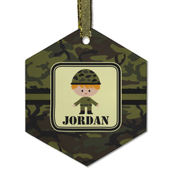 Green Camo Flat Glass Ornament - Hexagon w/ Name or Text