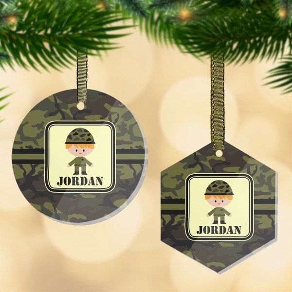 Custom Green Camo Flat Glass Ornament w/ Name or Text