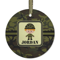 Green Camo Flat Glass Ornament - Round w/ Name or Text