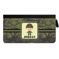 Green Camo Genuine Leather Ladies Zippered Wallet (Personalized)