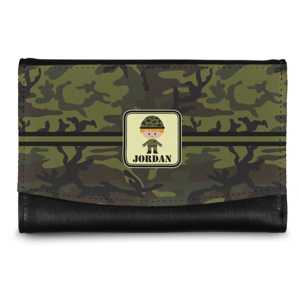Custom Green Camo Genuine Leather Women's Wallet - Small (Personalized)