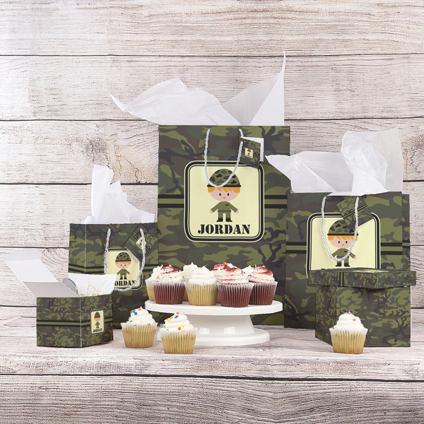 Green Camo Gift Bags - In Context
