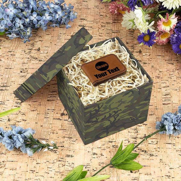 Green Camo Gift Boxes with Lid - Canvas Wrapped - Small - In Context