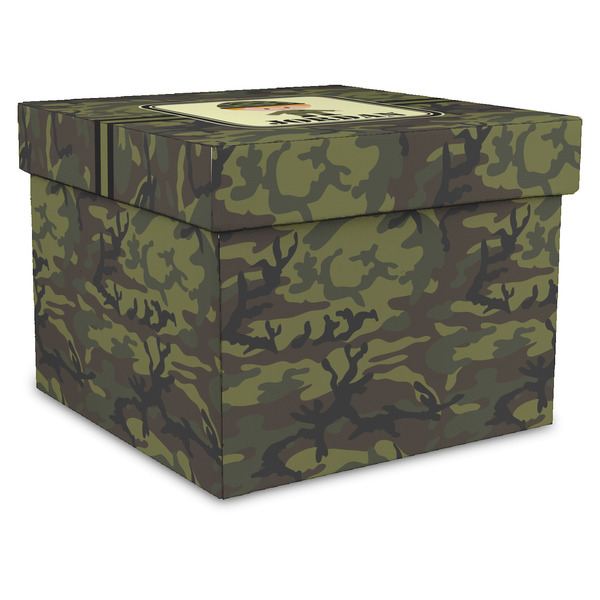 Custom Green Camo Gift Box with Lid - Canvas Wrapped - X-Large (Personalized)