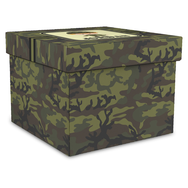Custom Green Camo Gift Box with Lid - Canvas Wrapped - XX-Large (Personalized)