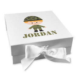 Green Camo Gift Box with Magnetic Lid - White (Personalized)