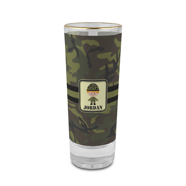 Custom Green Camo 2 oz Shot Glass -  Glass with Gold Rim - Single (Personalized)