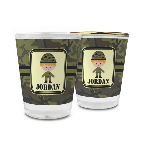 Custom Green Camo Glass Shot Glass - 1.5 oz (Personalized)