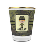 Green Camo Glass Shot Glass - 1.5 oz - with Gold Rim - Set of 4 (Personalized)