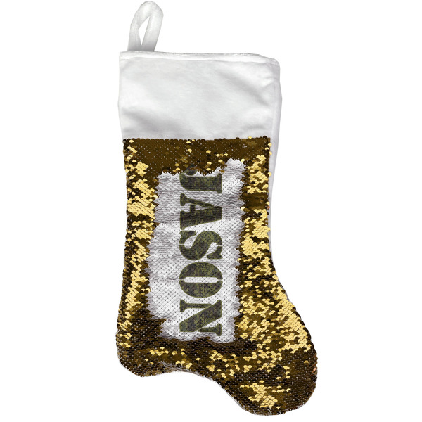 Custom Green Camo Reversible Sequin Stocking - Gold (Personalized)