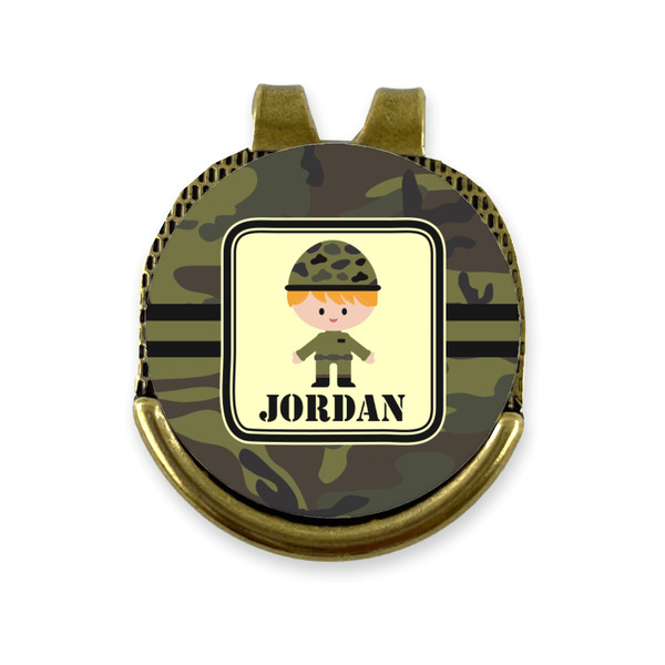Custom Green Camo Golf Ball Marker - Hat Clip - Gold