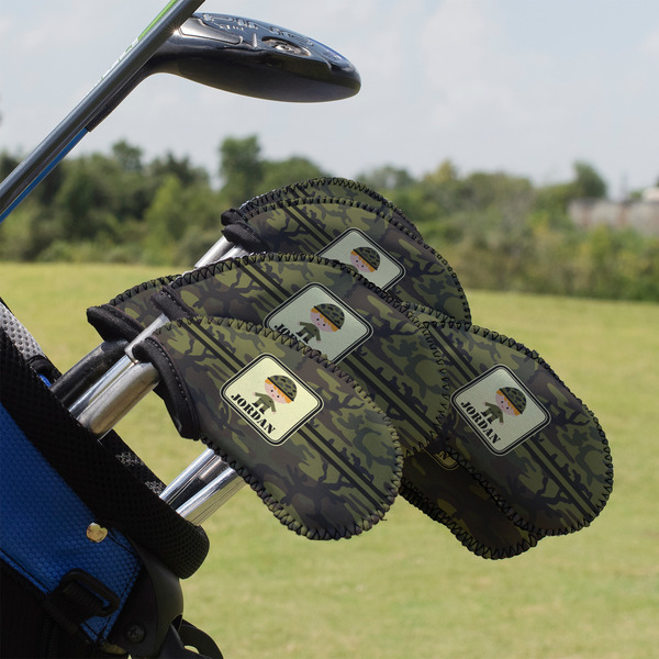 Custom Green Camo Golf Club Iron Cover - Set of 9 (Personalized)