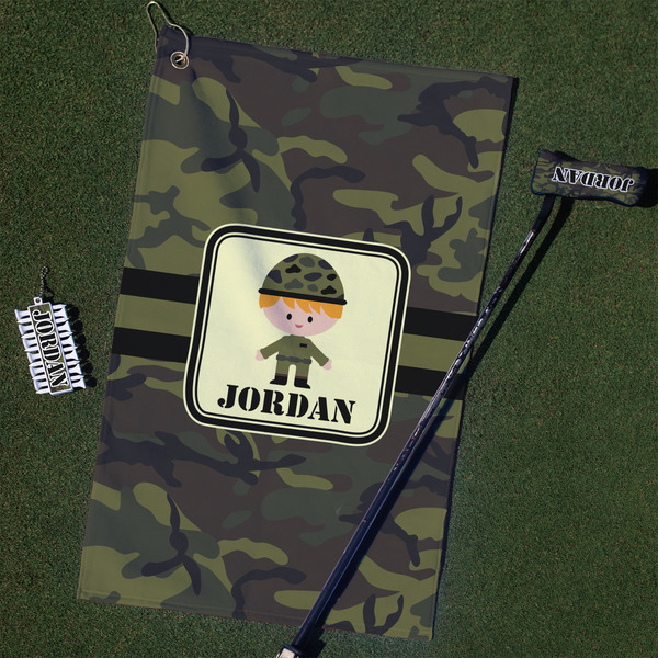 Custom Green Camo Golf Towel Gift Set (Personalized)