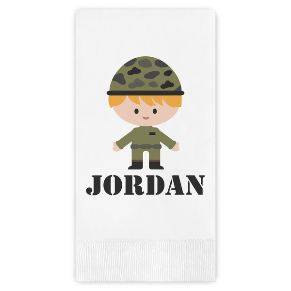 Custom Green Camo Guest Napkins - Full Color - Embossed Edge (Personalized)