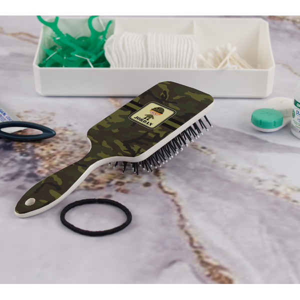 Green Camo Hair Brush - In Bathroom