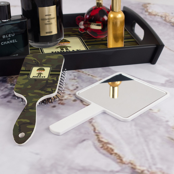 Green Camo Hair Brush - With Hand Mirror