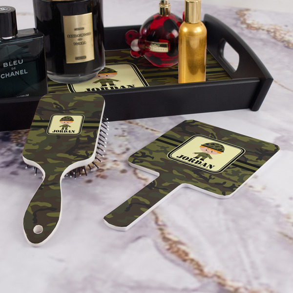 Green Camo Hair Brush and Hand Mirror - Bathroom Scene