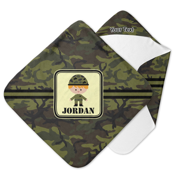 Custom Green Camo Hooded Baby Towel (Personalized)