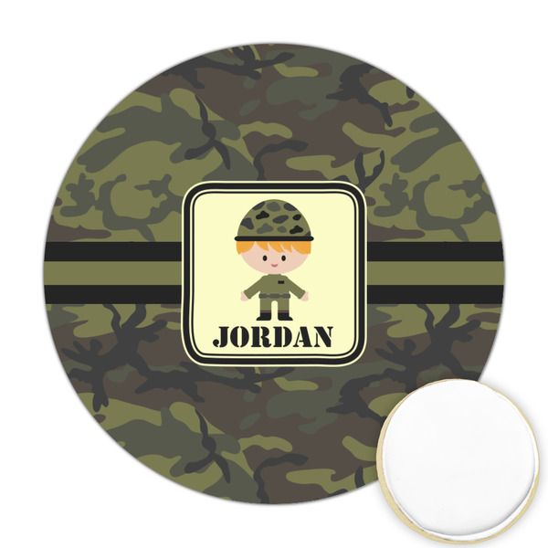 Custom Green Camo Printed Cookie Topper - Round (Personalized)