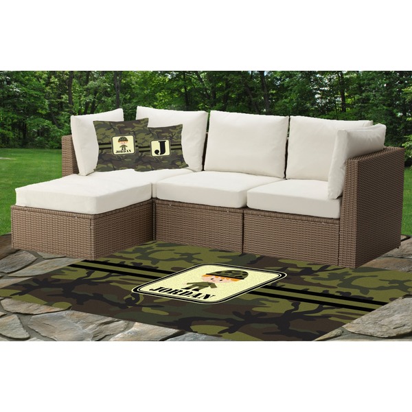 Green Camo Outdoor Mat & Cushions