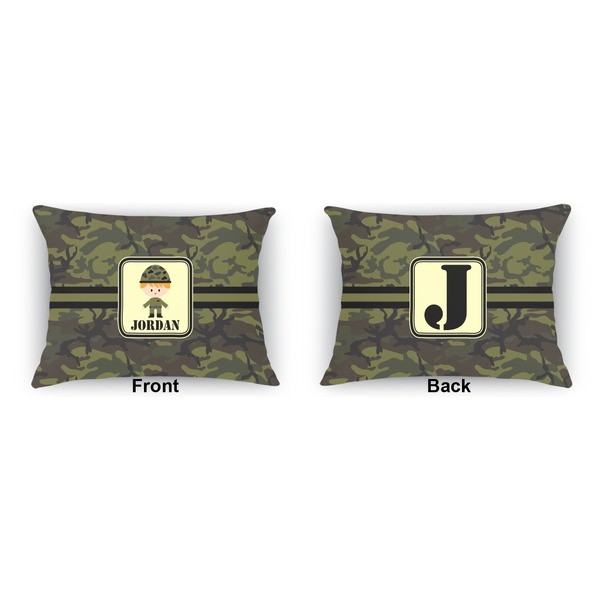 Green Camo  Indoor Rectangular Burlap Pillow (Front and Back)