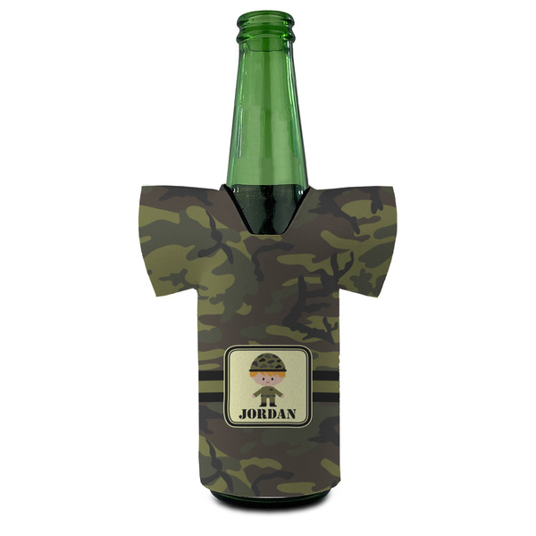 Green Camo Jersey Bottle Cooler - FRONT (on bottle)