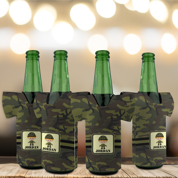 Green Camo Jersey Bottle Cooler - Set of 4 - LIFESTYLE