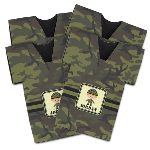 Custom Green Camo Jersey Bottle Cooler - Set of 4 (Personalized)
