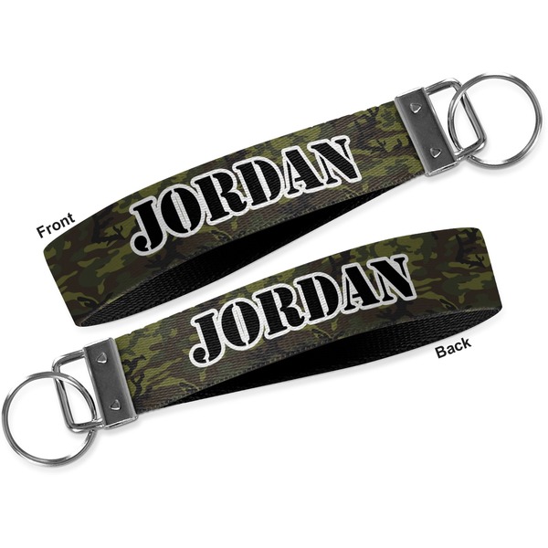 Green Camo Key-chain - Metal and Nylon - Front and Back